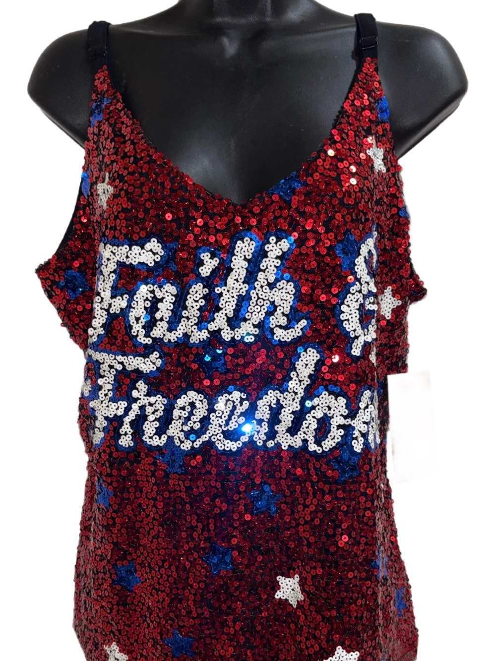 Red Sequin 'Faith & Freedom' Cami Top⭐️NWT⭐️